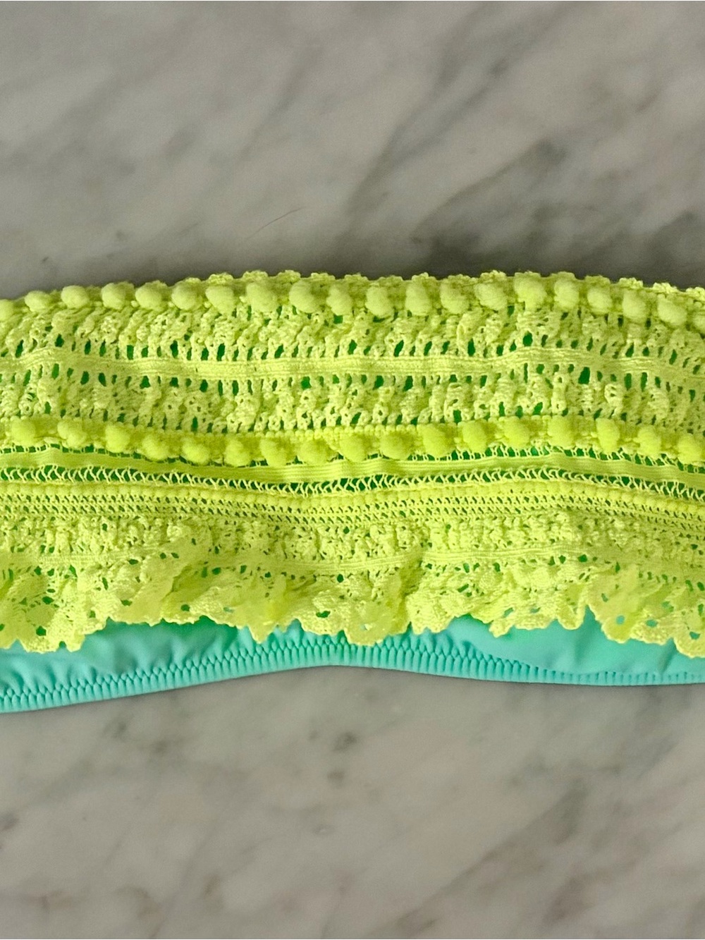 Victoria's Secret Neon Lime Lace & Aqua Bandeau Bikini Set
